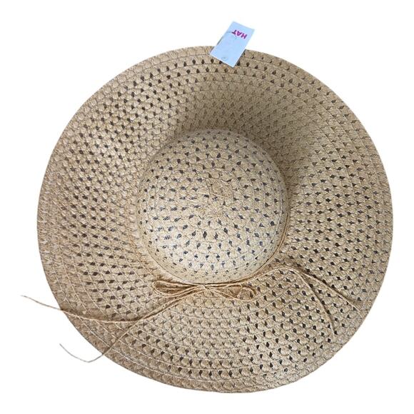 NEW Women's Floppy Hat With Bow in Natural Tan Beige Color (17" diameter) - Picture 2 of 5